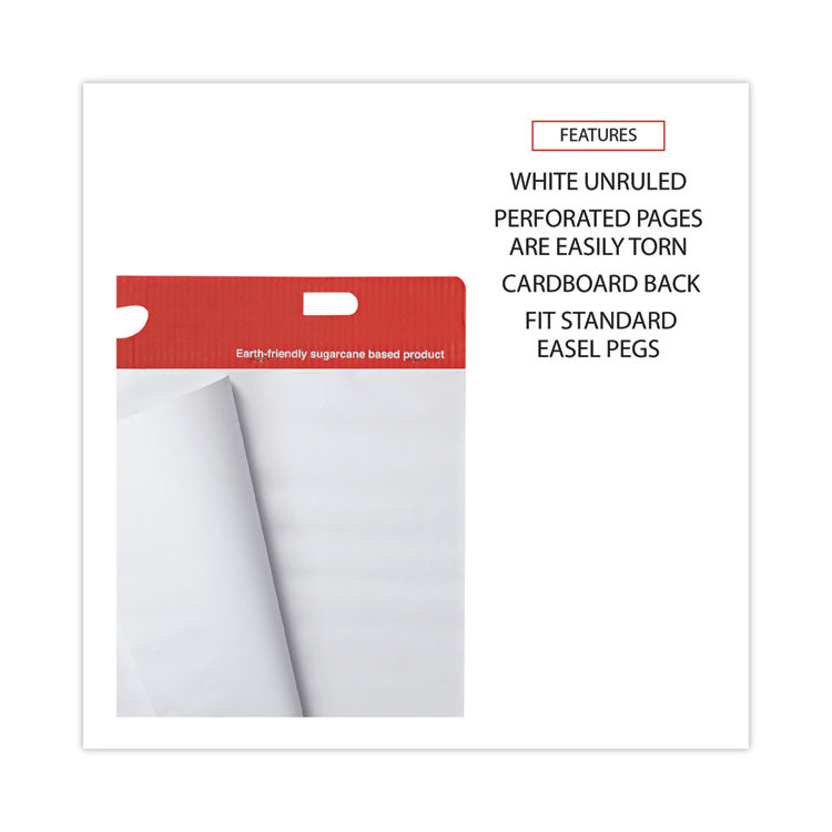 Universal® Renewable Resource Sugarcane Based Easel Pads, Unruled, 27 x 34, White, 50 Sheets, 2/Carton (UNV45600)
