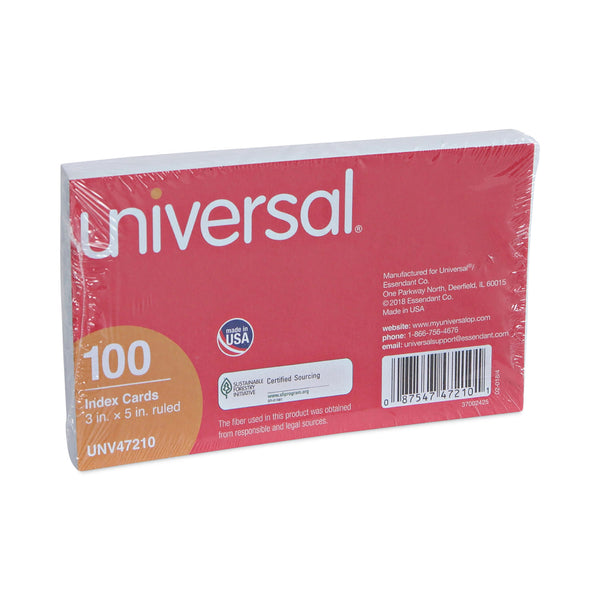 Universal Ruled Index Cards, 3 x 5, White, 100/Pack (UNV47210) Pack of 100