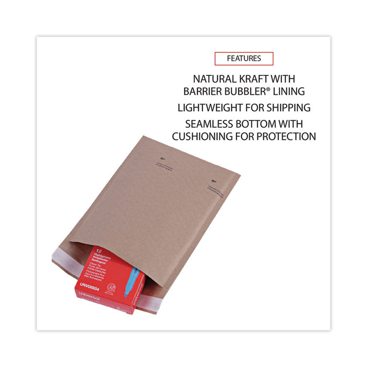 Universal® Natural Self-Seal Cushioned Mailer, #0, Barrier Bubble Air Cell Cushion, Self-Adhesive Closure, 6 x 10, Kraft, 200/Carton (UNV62425) Case of 200