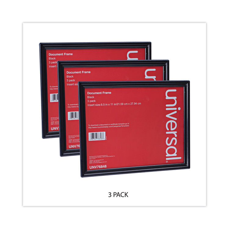 Universal® All Purpose Document Frame, 8.5 x 11 Insert, Black, 3/Pack (UNV76848)