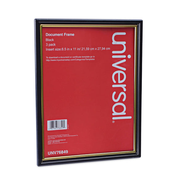Universal® All Purpose Document Frame, 8.5 x 11 Insert, Black/Gold, 3/Pack (UNV76849)