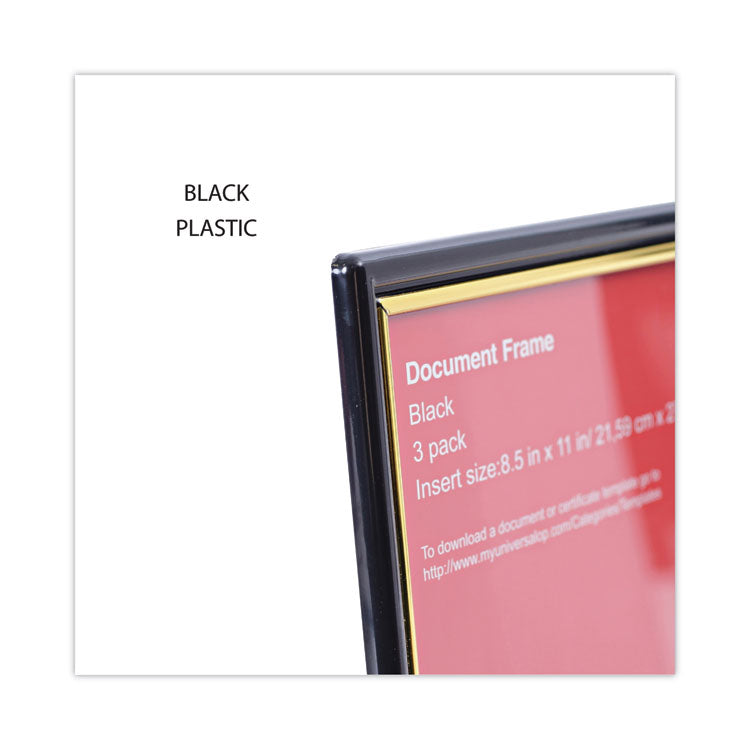 Universal® All Purpose Document Frame, 8.5 x 11 Insert, Black/Gold, 3/Pack (UNV76849)