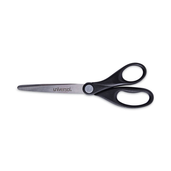 Universal® Stainless Steel Office Scissors, Pointed Tip, 7" Long, 3" Cut Length, Black Straight Handle (UNV92008)