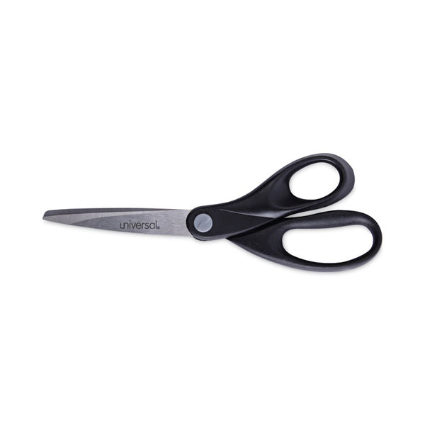 Universal® Stainless Steel Office Scissors, 8" Long, 3.75" Cut Length, Black Straight Handle (UNV92009)