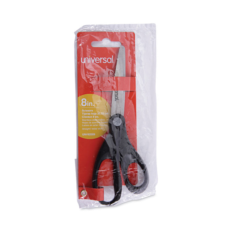Universal® Stainless Steel Office Scissors, 8" Long, 3.75" Cut Length, Black Straight Handle (UNV92009) Each