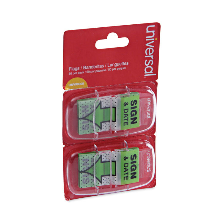 Universal® Deluxe Message Arrow Flags, "Sign and Date", Green, 100/Pack (UNV99008) Pack of 100