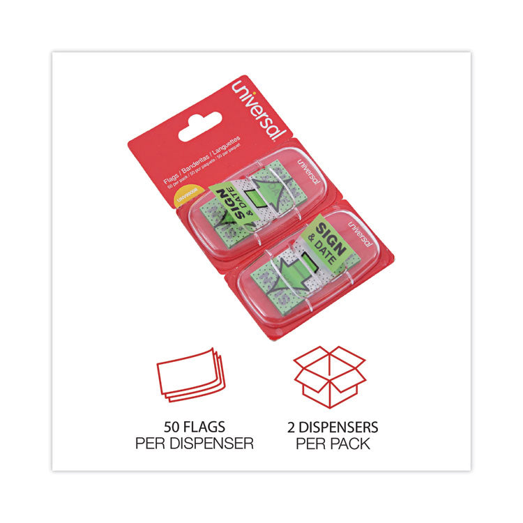 Universal® Deluxe Message Arrow Flags, "Sign and Date", Green, 100/Pack (UNV99008) Pack of 100