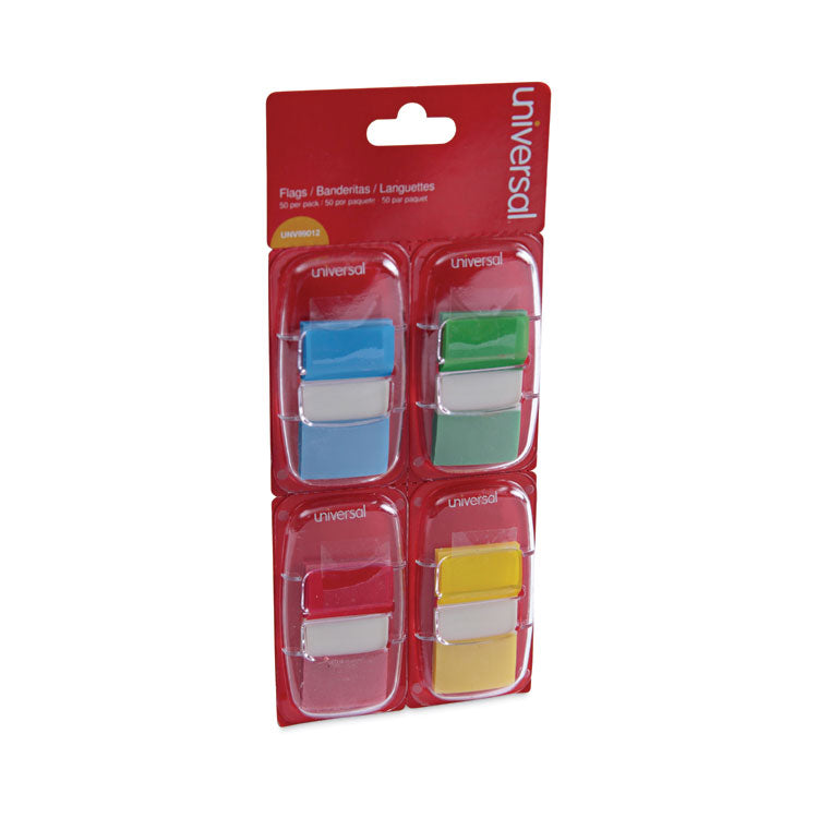 Universal® Deluxe Pop-Up Page Flags, 1 x 1.75, Four Assorted Colors, 50 Flags/Dispenser, 4 Dispensers/Pack (UNV99012) Pack of 50