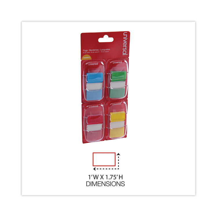 Universal® Deluxe Pop-Up Page Flags, 1 x 1.75, Four Assorted Colors, 50 Flags/Dispenser, 4 Dispensers/Pack (UNV99012) Pack of 50