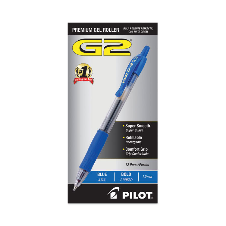 Pilot® G2 Premium Gel Pen, Retractable, Bold 1 mm, Blue Ink, Smoke/Blue Barrel, Dozen (PIL31257)