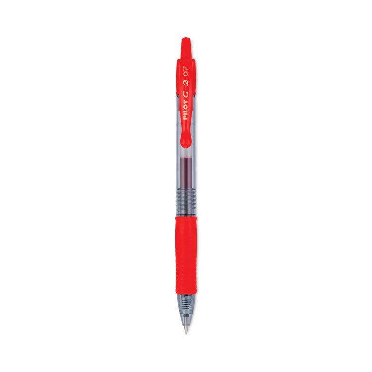 Pilot® G2 Premium Gel Pen, Retractable, Fine 0.7 mm, Red Ink, Smoke/Red Barrel, Dozen (PIL31022)