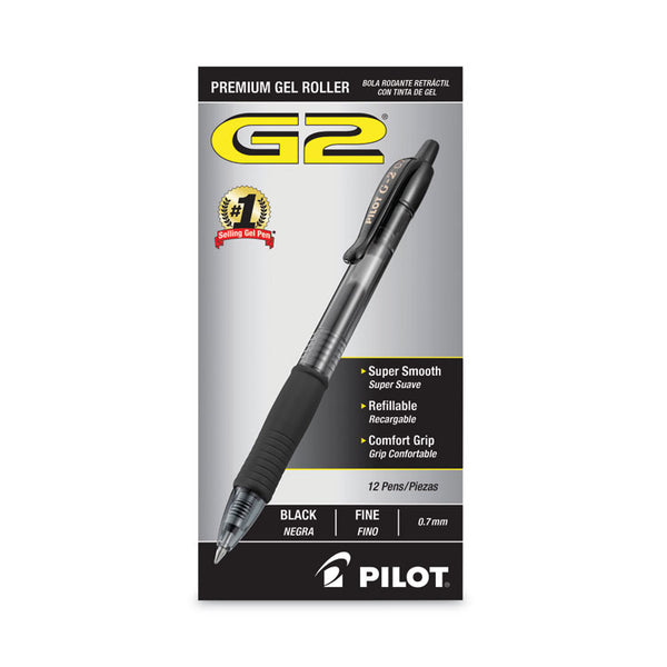 Pilot® G2 Premium Gel Pen, Retractable, Fine 0.7 mm, Black Ink, Smoke/Black Barrel, Dozen (PIL31020)