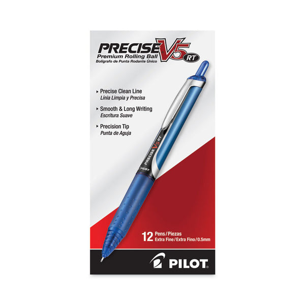 Pilot® Precise V5RT Roller Ball Pen, Retractable, Extra-Fine 0.5 mm, Blue Ink, Blue Barrel, Dozen (PIL26063)