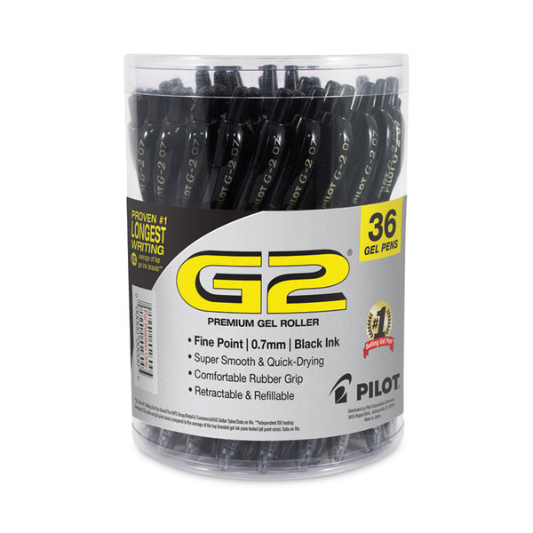 Pilot® G2 Premium Gel Pen Convenience Pack, Retractable, Fine 0.7 mm, Black Ink, Smoke/Black Barrel, 36/Pack (PIL84065)