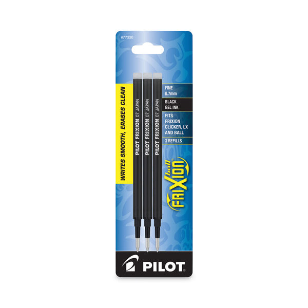 Pilot® Refill for Pilot FriXion Erasable, FriXion Ball, FriXion Clicker and FriXion LX Gel Ink Pens, Fine Tip, Black Ink, 3/Pack (PIL77330)