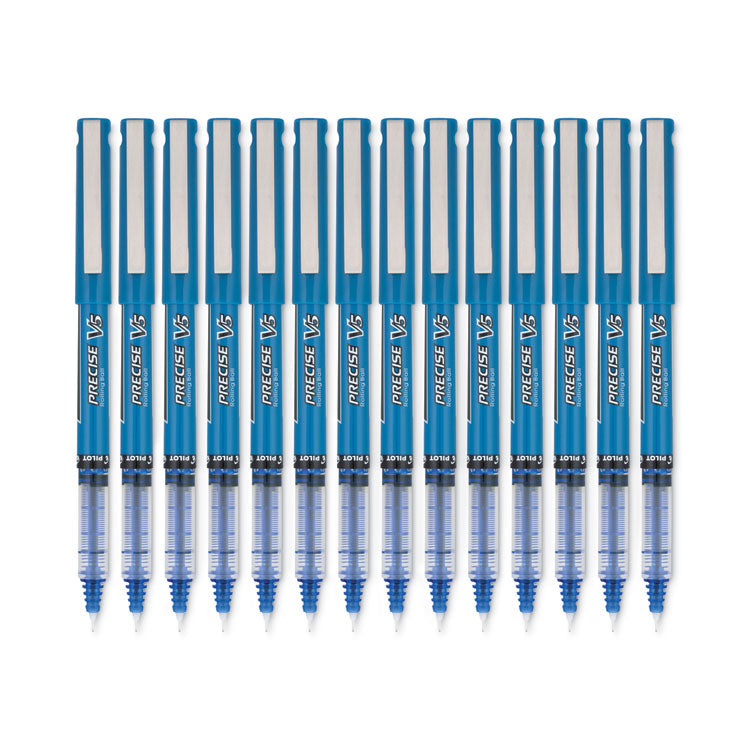 Pilot® Precise V5 Roller Ball Pen, Stick, Extra-Fine 0.5 mm, Blue Ink, Blue/Clear Barrel, Dozen (PIL35335)