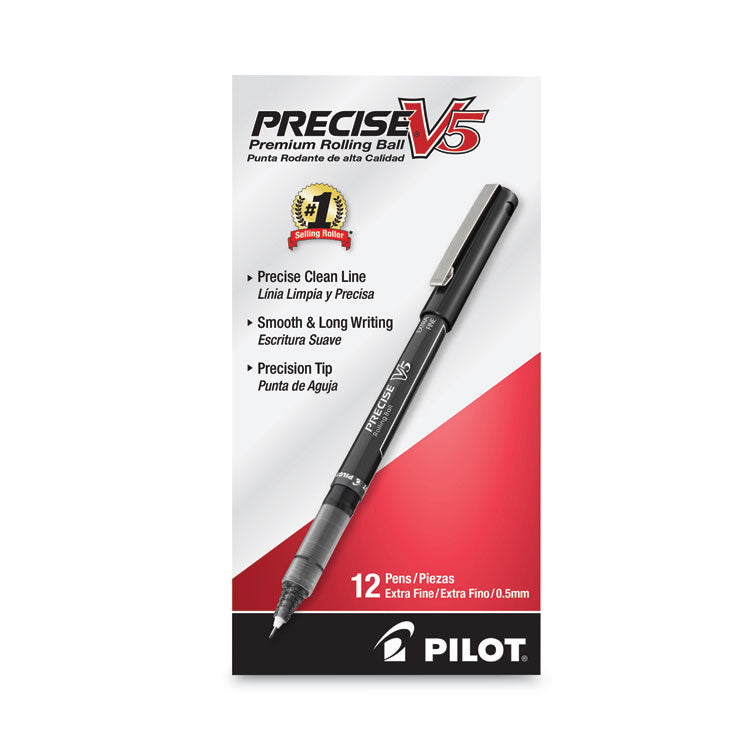 Pilot® Precise V5 Roller Ball Pen, Stick, Extra-Fine 0.5 mm, Black Ink, Black/Clear Barrel, Dozen (PIL35334) 1 Dozen