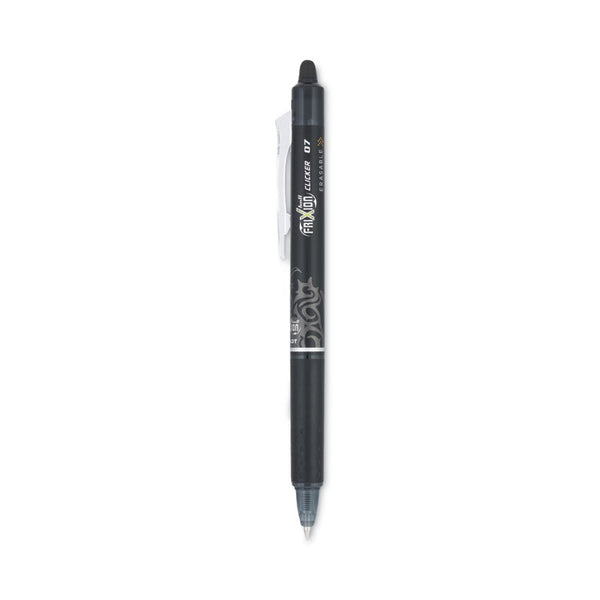 Pilot® FriXion Clicker Erasable Gel Pen, Retractable, Fine 0.7 mm, Black Ink, Black Barrel, Dozen (PIL31450)