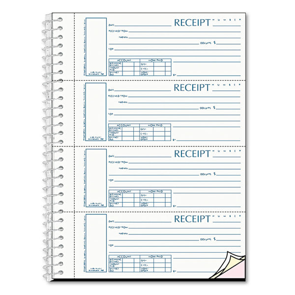 Rediform® Spiralbound Unnumbered Money Receipt Book, Three-Part Carbonless, 7 x 2.75, 4 Forms/Sheet, 120 Forms Total (REDS16444WCL) Each