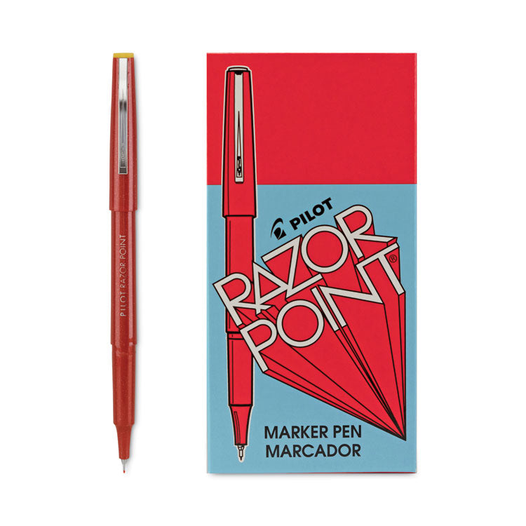 Pilot® Razor Point Fine Line Porous Point Pen, Stick, Extra-Fine 0.3 mm, Red Ink, Red Barrel, Dozen (PIL11007)