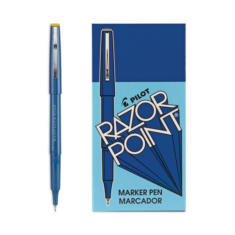 Pilot® Razor Point Fine Line Porous Point Pen, Stick, Extra-Fine 0.3 mm, Blue Ink, Blue Barrel, Dozen (PIL11004)