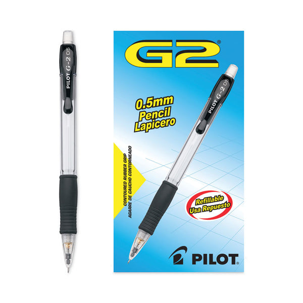 Pilot® G2 Mechanical Pencil, 0.5 mm, HB (#2), Black Lead, Clear/Black Barrel, Dozen (PIL51014)