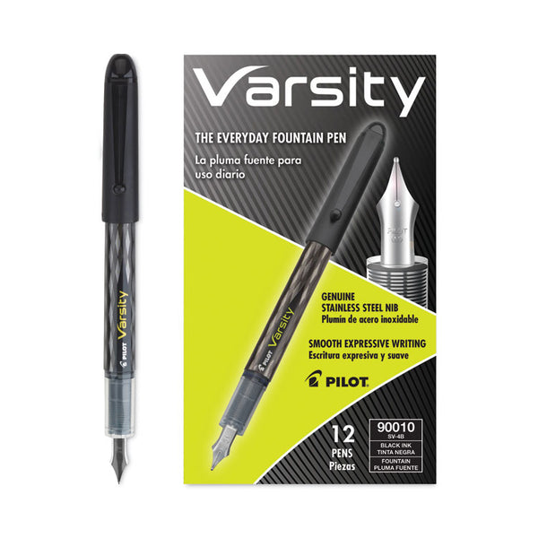 Pilot® Varsity Fountain Pen, Medium 1 mm, Black Ink, Clear/Black Barrel (PIL90010)