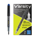 Pilot® Varsity Fountain Pen, Medium 1 mm, Blue Ink, Clear/Black/Blue Barrel (PIL90011)