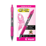 Pilot® G2 Premium Breast Cancer Awareness Gel Pen, Retractable, Fine 0.7 mm, Black Ink, Smoke/Pink Barrel, Dozen (PIL31332) 1 Dozen