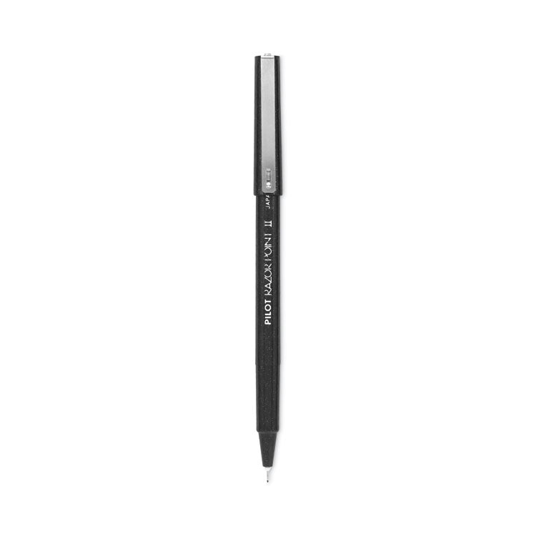 Pilot® Razor Point II Super Fine Line Porous Point Pen, Stick, Ultra-Fine 0.2 mm, Black Ink, Black Barrel, Dozen (PIL11009) 1 Dozen