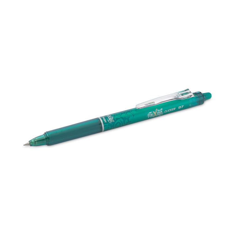 Pilot® FriXion Clicker Erasable Gel Pen, Retractable, Fine 0.7 mm, Green Ink, Green Barrel, Dozen (PIL31476)