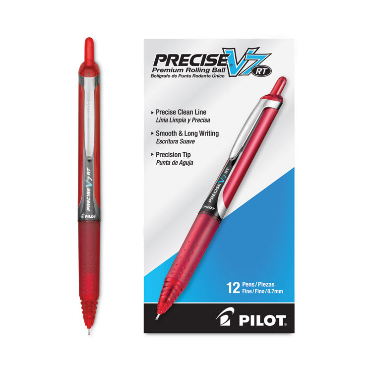 Pilot® Precise V7RT Roller Ball Pen, Retractable, Fine 0.7 mm, Red Ink, Red Barrel, Dozen (PIL26069) 1 Dozen