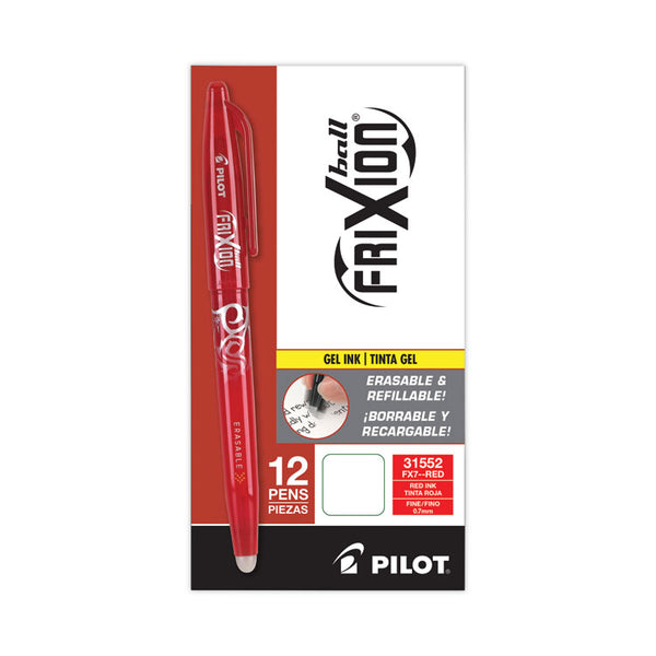 Pilot® FriXion Ball Erasable Gel Pen, Stick, Fine 0.7 mm, Red Ink, Red Barrel, Dozen (PIL31552)