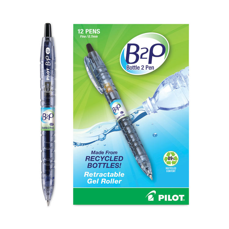 Pilot® B2P Bottle-2-Pen Recycled Gel Pen, Retractable, Fine 0.7 mm, Black Ink, Translucent Blue Barrel (PIL31600)