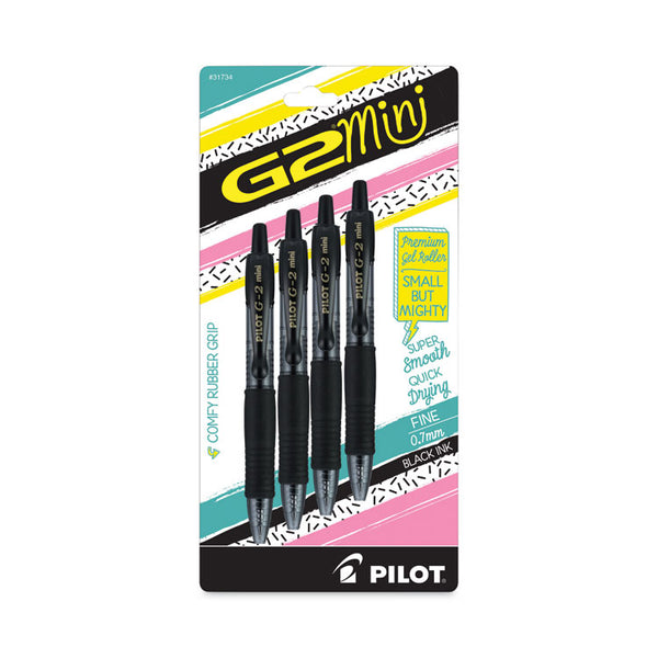 Pilot® G2 Mini Gel Pen, Retractable, Fine 0.7 mm, Black Ink, Smoke/Black Barrel, 4/Pack (PIL31734)