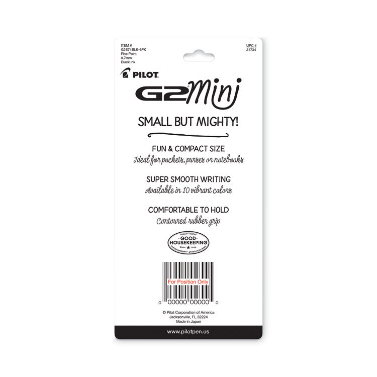 Pilot® G2 Mini Gel Pen, Retractable, Fine 0.7 mm, Black Ink, Smoke/Black Barrel, 4/Pack (PIL31734) Pack of 4