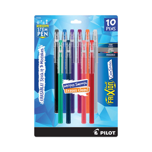 Pilot® FriXion ColorSticks Erasable Gel Pen, Stick, Fine 0.7 mm, Ten Assorted Ink and Barrel Colors, 10/Pack (PIL32454)