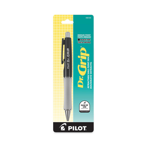 Pilot® Dr. Grip Ballpoint Pen, Retractable, Medium 1 mm, Black Ink, Black Barrel (PIL36100)