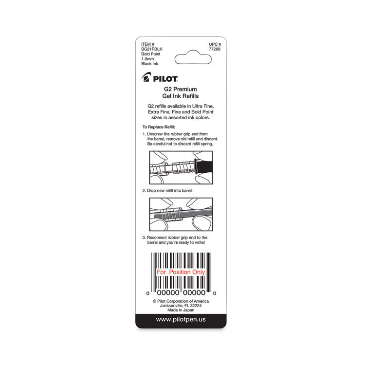 Pilot® Refill for Pilot G2 Gel Ink Pens, Bold Conical Tip, Black Ink, 2/Pack (PIL77289) Pack of 2
