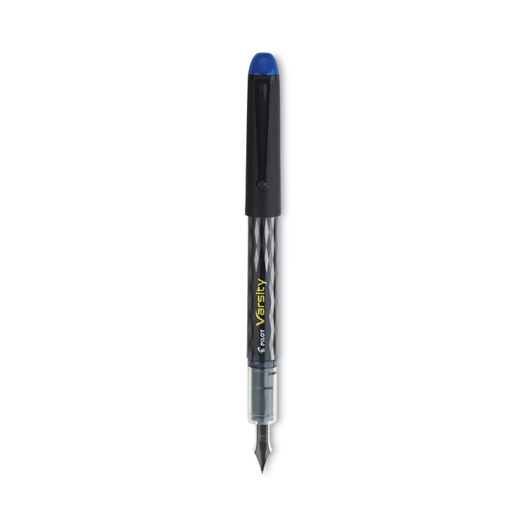 Pilot® Varsity Fountain Pen, Medium 1 mm, Blue Ink, Clear/Black/Blue Barrel (PIL90011)