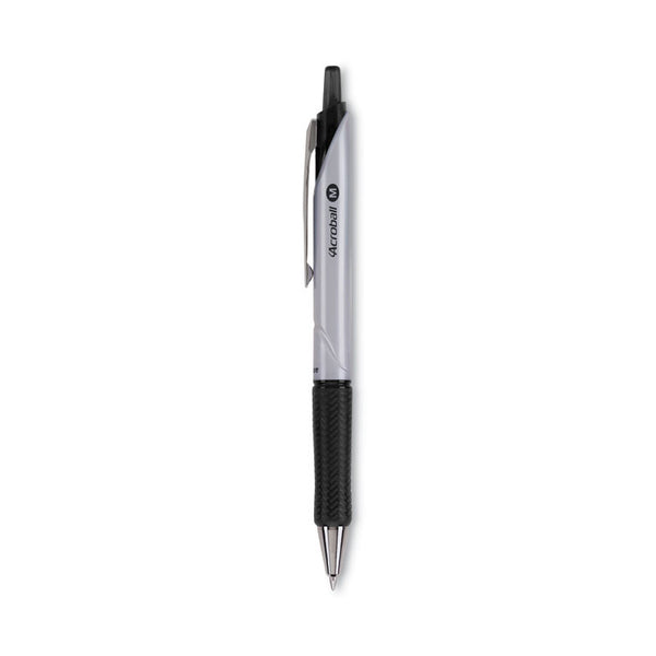 Pilot® Acroball Pro Advanced Ink Hybrid Gel Pen, Retractable, Medium 1 mm, Black Ink, Silver/Black Barrel, Dozen (PIL31910)