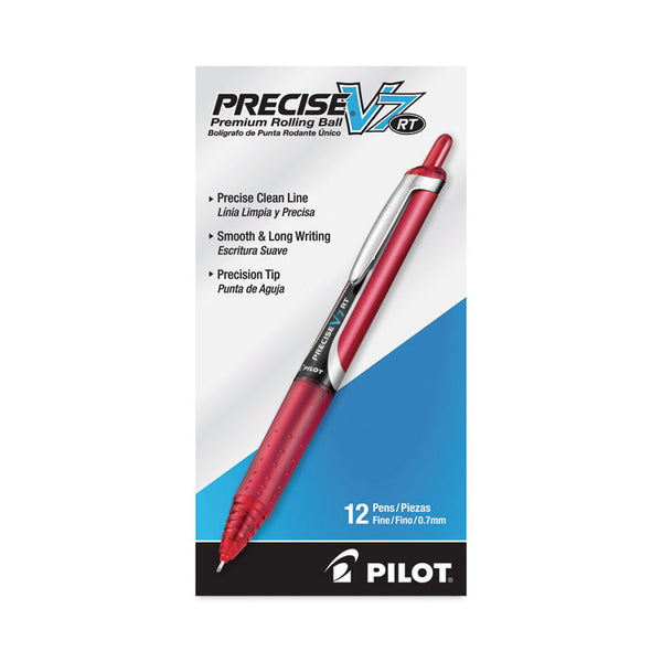 Pilot® Precise V7RT Roller Ball Pen, Retractable, Fine 0.7 mm, Red Ink, Red Barrel, Dozen (PIL26069)