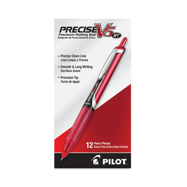 Pilot® Precise V5RT Roller Ball Pen, Retractable, Extra-Fine 0.5 mm, Red Ink, Red Barrel, Dozen (PIL26064)