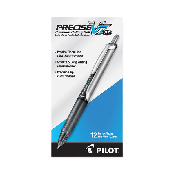 Pilot® Precise V7RT Roller Ball Pen, Retractable, Fine 0.7 mm, Black Ink, Black Barrel, Dozen (PIL26067)