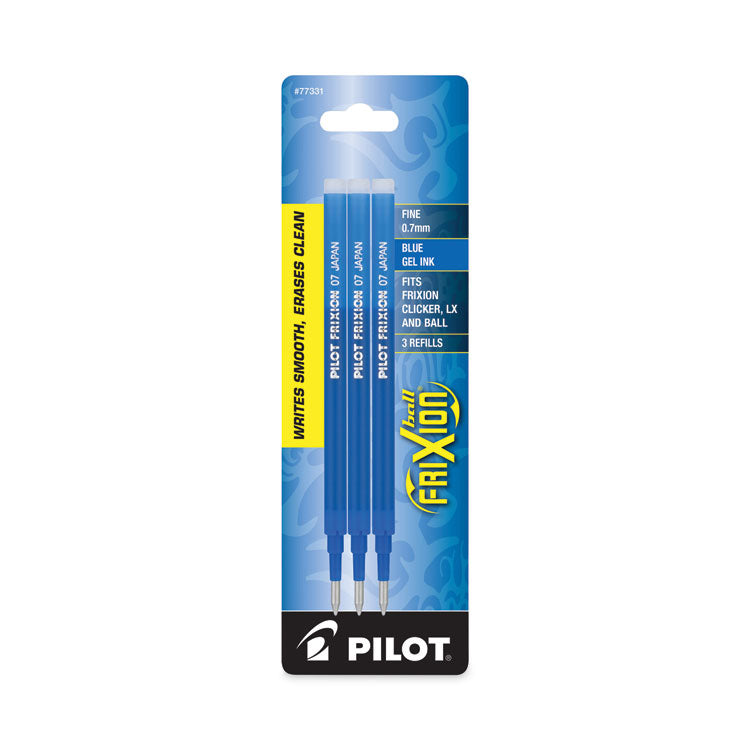 Pilot® Refill for Pilot FriXion Erasable, FriXion Ball, FriXion Clicker and FriXion LX Gel Ink Pens, Fine Tip, Blue Ink, 3/Pack (PIL77331)