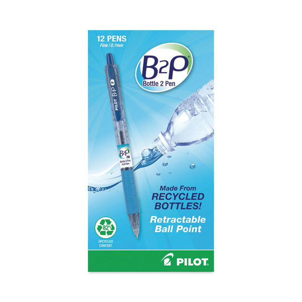 Pilot® B2P Bottle-2-Pen Recycled Ballpoint Pen, Retractable, Fine 0.7 mm, Blue Ink, Translucent Blue Barrel, Dozen (PIL32601)
