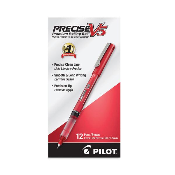 Pilot® Precise V5 Roller Ball Pen, Stick, Extra-Fine 0.5 mm, Red Ink, Red/Clear Barrel, Dozen (PIL35336)