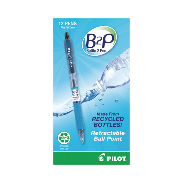 Pilot® B2P Bottle-2-Pen Recycled Ballpoint Pen, Retractable, Fine 0.7 mm, Black Ink, Translucent Blue Barrel, Dozen (PIL32600)