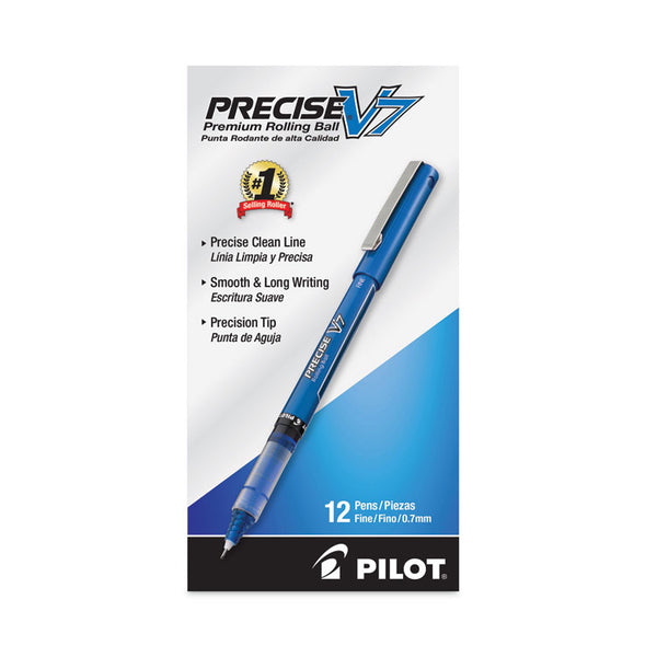 Pilot® Precise V7 Roller Ball Pen, Stick, Fine 0.7 mm, Blue Ink, Blue/Clear Barrel, Dozen (PIL35349)