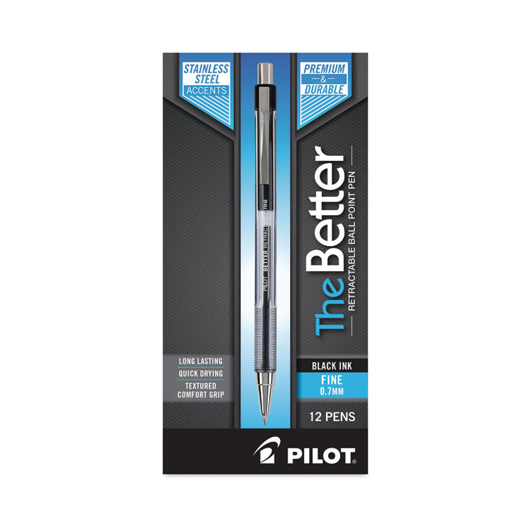 Pilot® Better Ballpoint Pen, Retractable, Fine 0.7 mm, Black Ink, Smoke Barrel, Dozen (PIL30000) 1 Dozen
